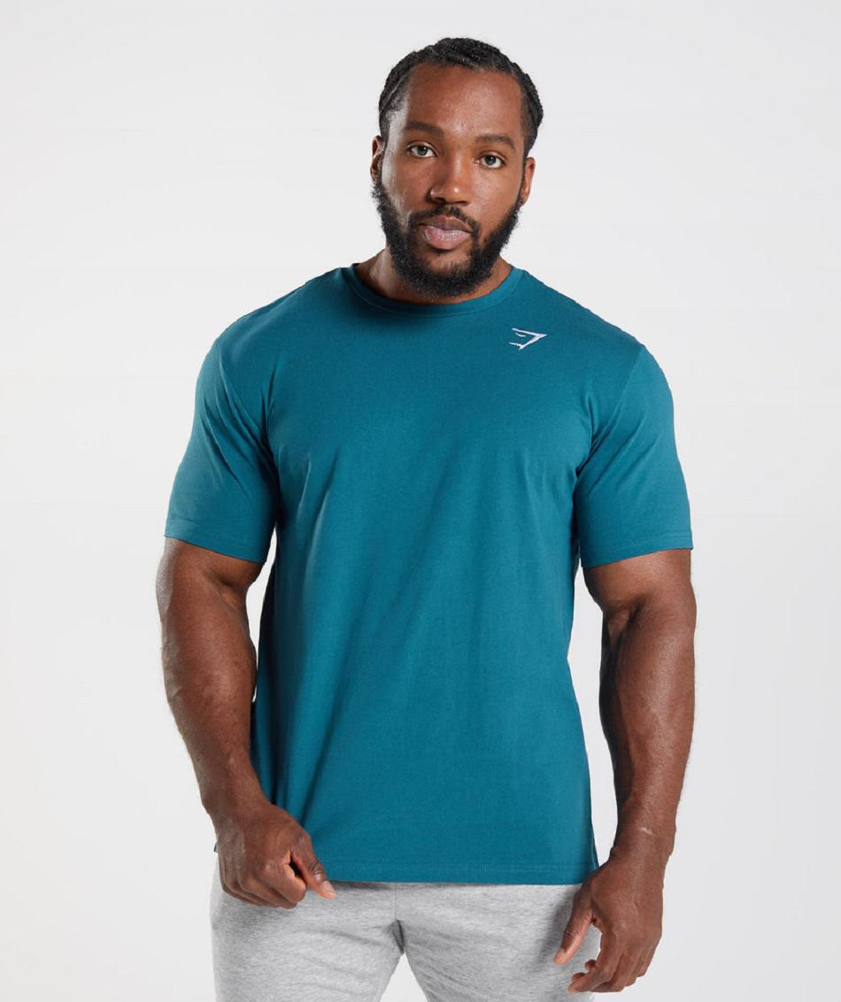 T Shirts Gymshark Crest Hombre Azules | CO 3257UZG